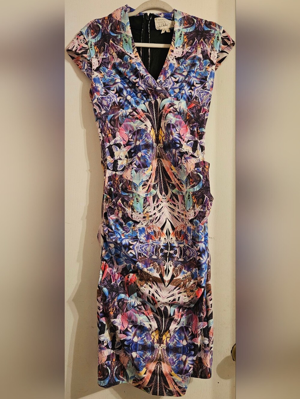 Atelier Nicole Miller Abstract Botanical Skull Illusion Stretch Dress Size 8